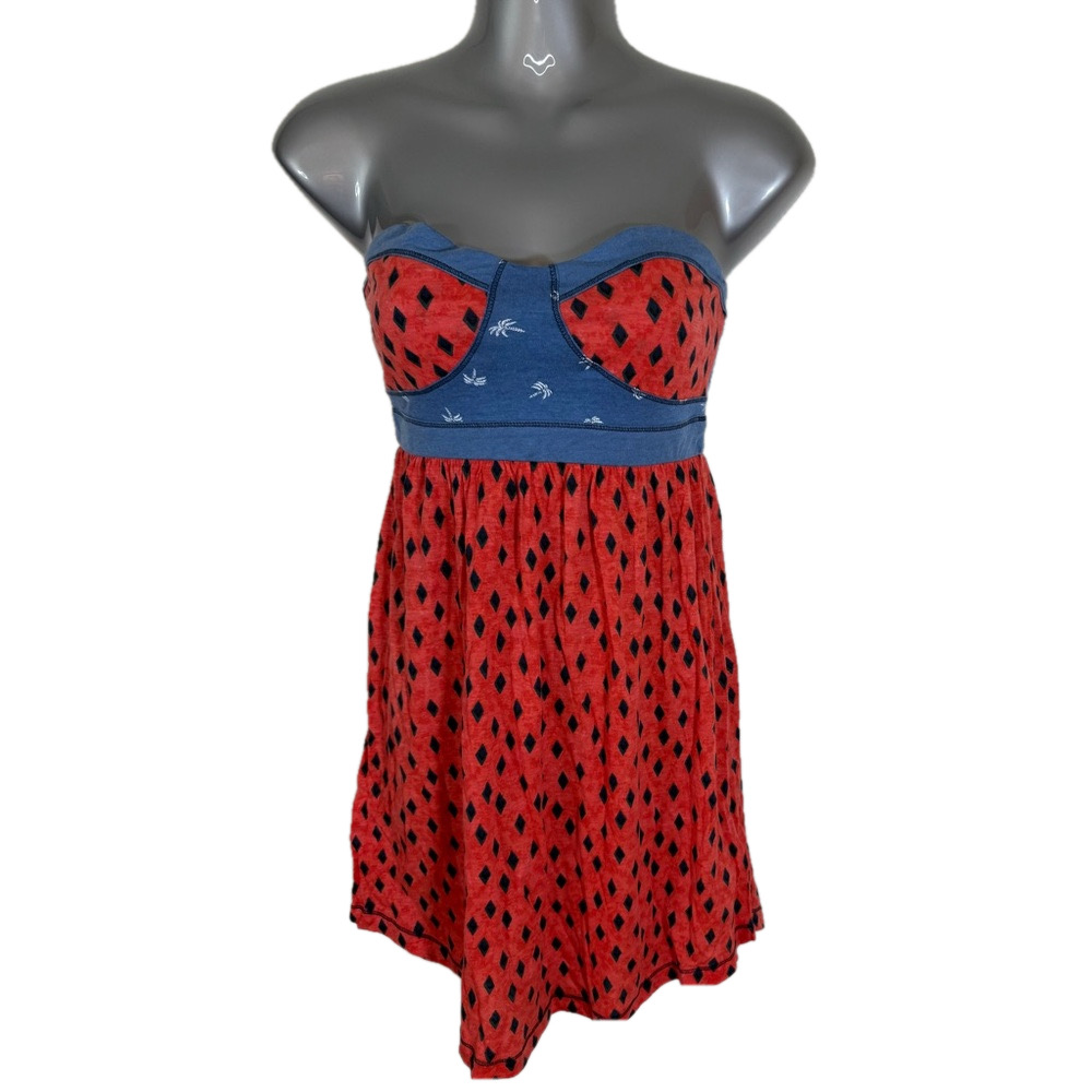 Roxy Red and Blue Babydoll Strapless Mini Dress NWOT SKU0120